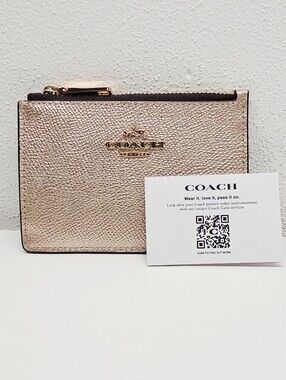 Coach Mini Skinny ID Case With Keychain Rose Gold Metallic